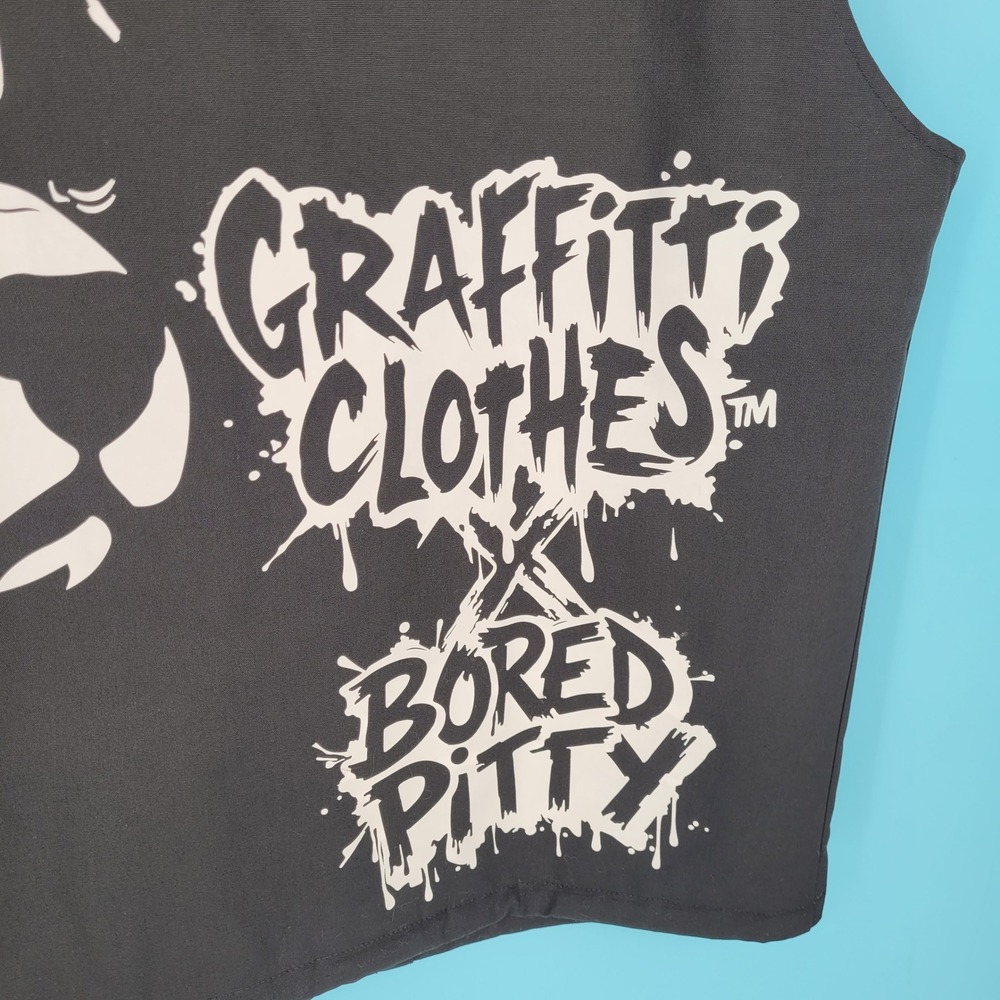 Custom Punk Streetwear Outlander Black Canvas Vest Plaid Graffiti Patches Biker - Picture 9 of 9